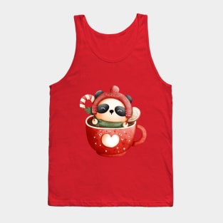 Cute Christmas Panda Bear in a Red Heart Teacup Tank Top